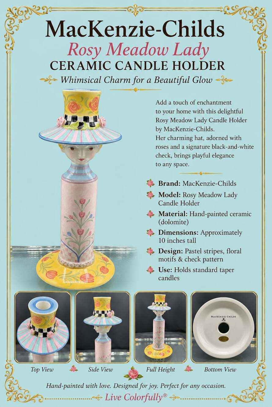 MacKenzie-Childs Rosy Meadow Lady Ceramic Candle Holder